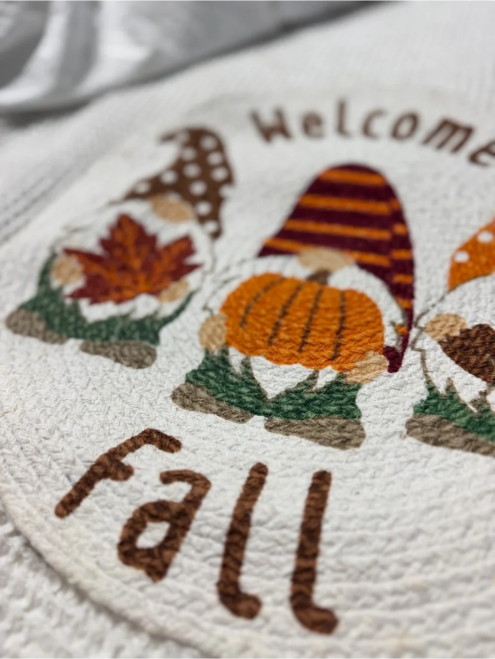 Welcome Fall Gnome Trio Woven Placemat 15” Round